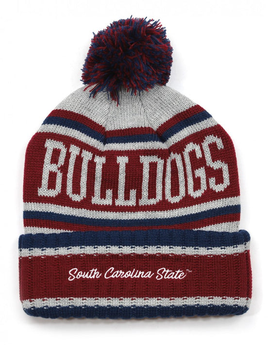 SCSU Striped Garnet, Gray & Blue Bulldogs Beanie
